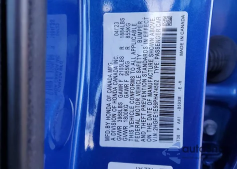 2023 Honda Civic Si from USA, damaged, VIN 2HGFE1E56PH474502